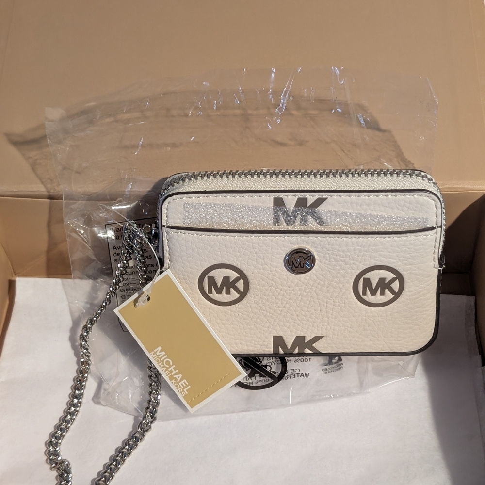 Michael Kors White and Beige Crossbody Bag